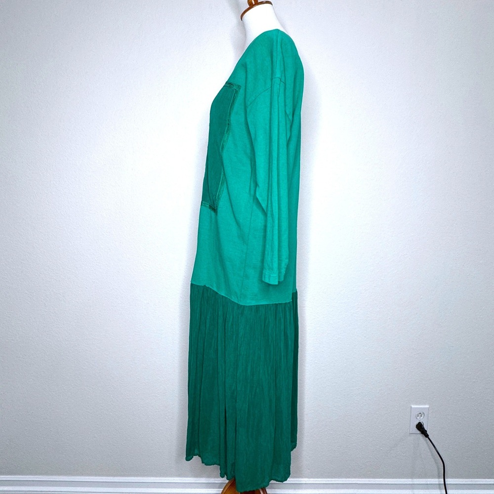 JOHNNY WAS T-Shirt Maxi Dress MED Long Sleeve‎ Embroidered Fish Kelly Green - Picture 6 of 12